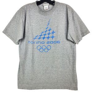 TORINO 2006 Shirt Adult Medium Gray WINTER OLYMPICS HISTORY Spell Out Athleisure